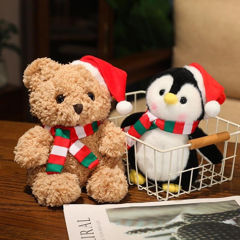 Plush Toy Christmas Polar Bear Penguin Doll Santa Claus Stuffed Animal Decor