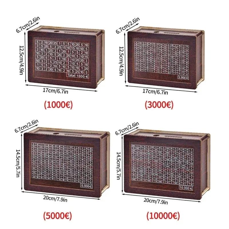 Money Box Wooden Piggy Bank Money Container for Cash Saving Treasure Coin Case 1000/5000/10000 Euro Helps The Habit of Saving