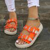 Women's Oversized Slippers New European and American Belt Buckle Willow Nail Flat Slippers Outerwear Open-toe Flip Sandals
