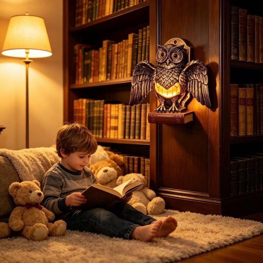 European Retro Owl Luminous Wall Decor - Creative Resin Relief Night Light for Library or Bedroom
