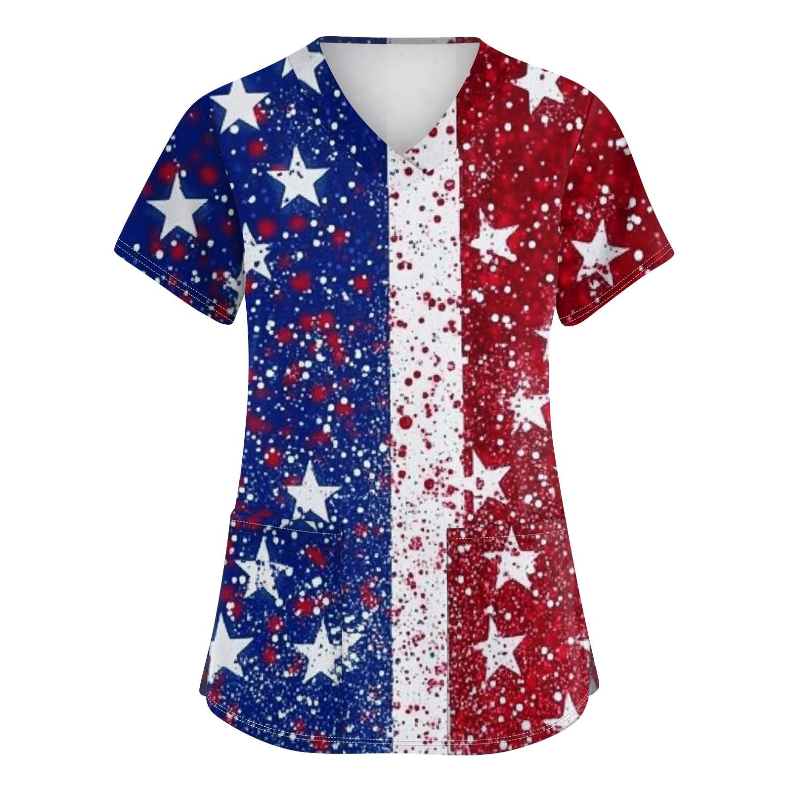 

Women s Fashion V-Neck Short Sleeve Overalls With Pockets Print Tops Clothes S синий