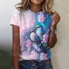 Summer Women's T-shirt Bird Print Casual Short Sleeved 3D T-shirt Fashionable Street Wear Round Neck Pullover for Women's Oversized Clothing