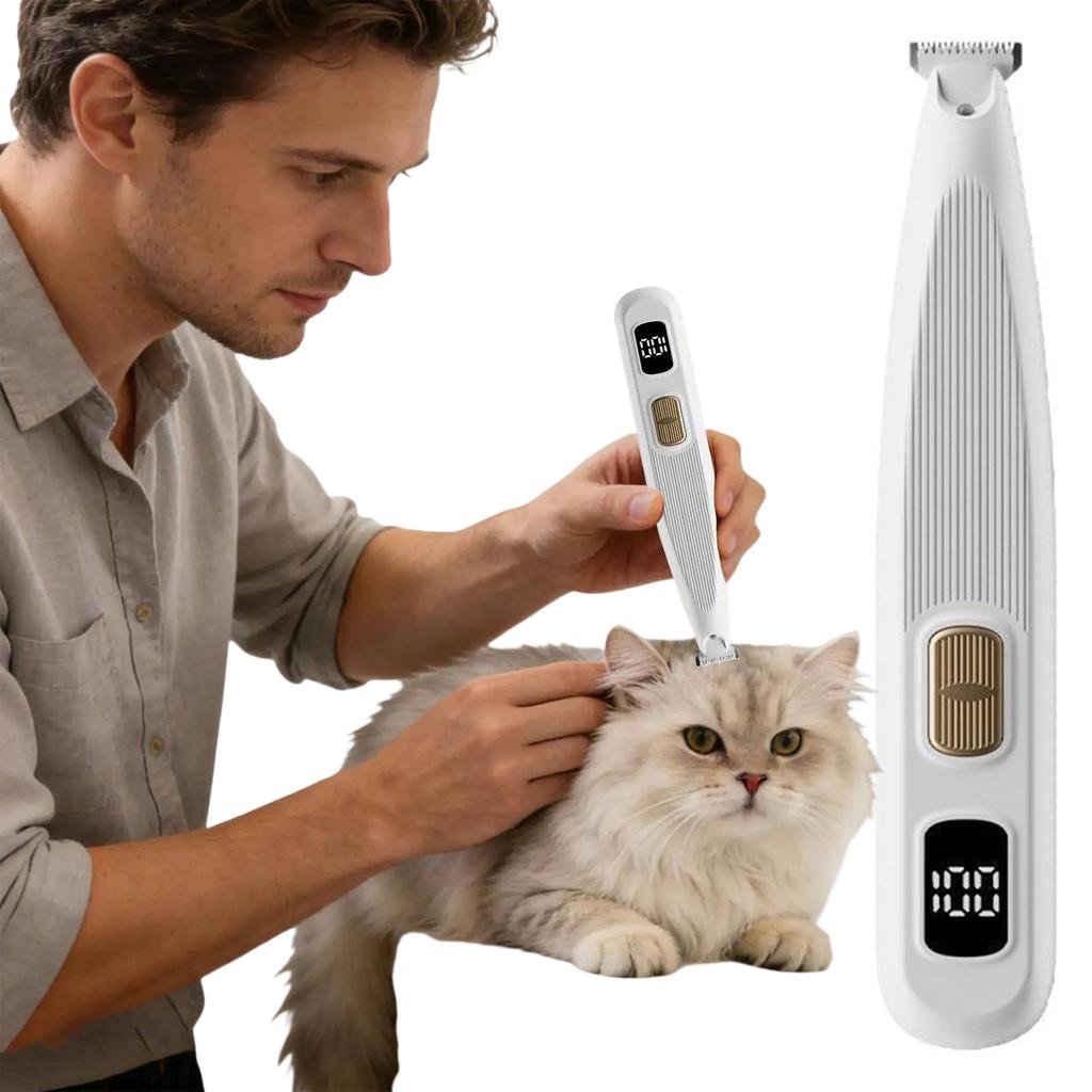 Pet Hair Trimmer Low Noise USB Rechargeable Waterproof Pet Hair Shaver with LED Light for Dogs and Cats