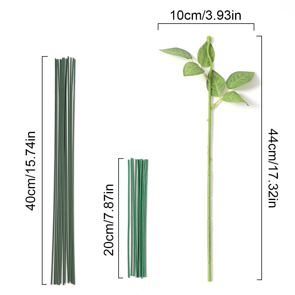 Green Artificial Flower Sighting Rod Vase Decor Stem Iron Wire Plant Wall For DIY Mother's Day Craft Supplies Rose Stick Pole