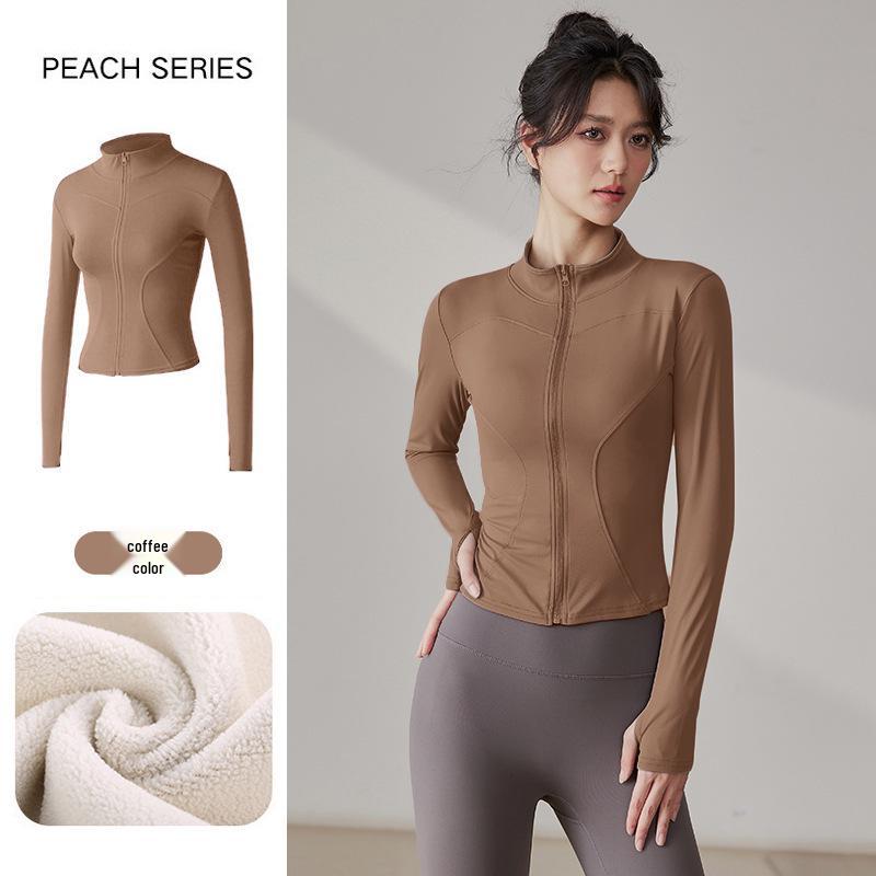 

Women s Fleece-Lined Slim Fit Yoga Jacket - Stand Collar, Zipper, Long Sleeve for Autumn/Winter Fitness and Running M