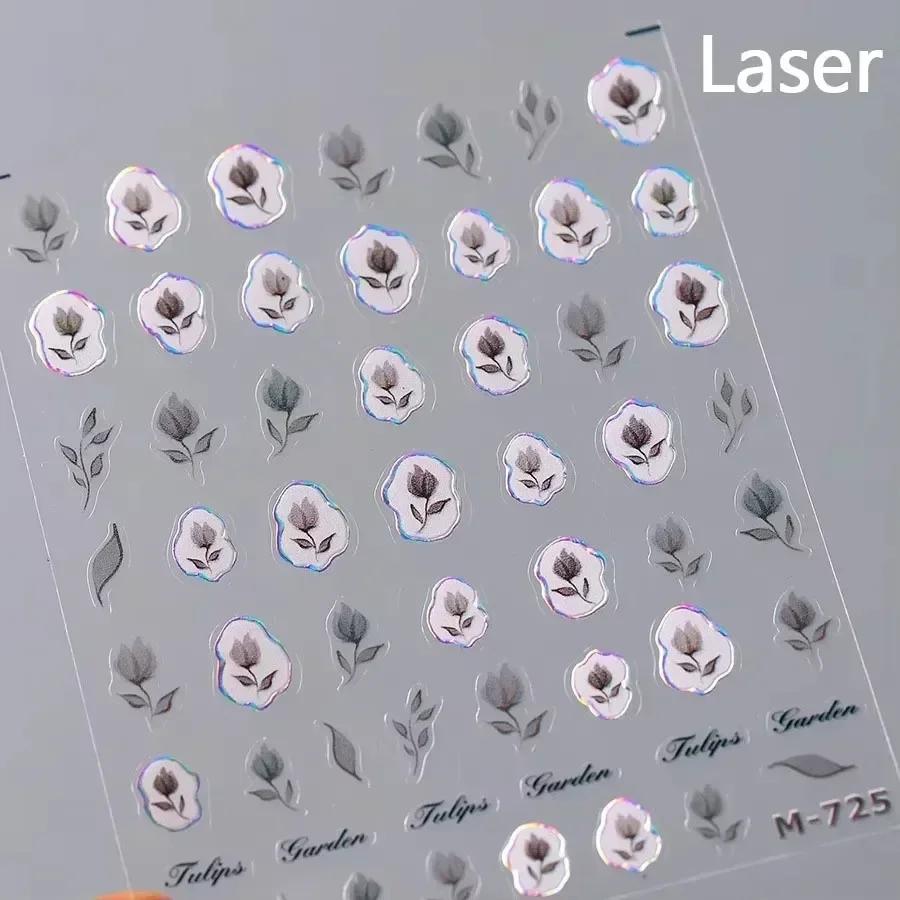 Camellia Flower Blooming Petal Floral Blue Leaves Chinese Characters Poetry Golden 5D Nail Art Sticker Adhesive Manicure Decal