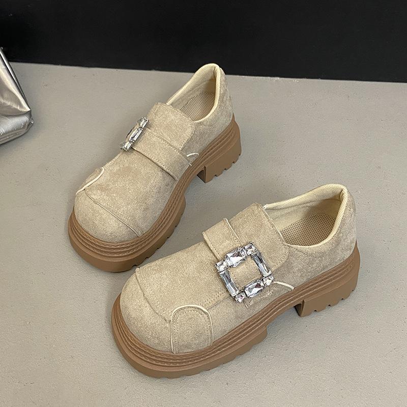

2025 autumn and winter new versatile round head temperament platform versatile college loafers women s small leather shoes women s single shoes 35