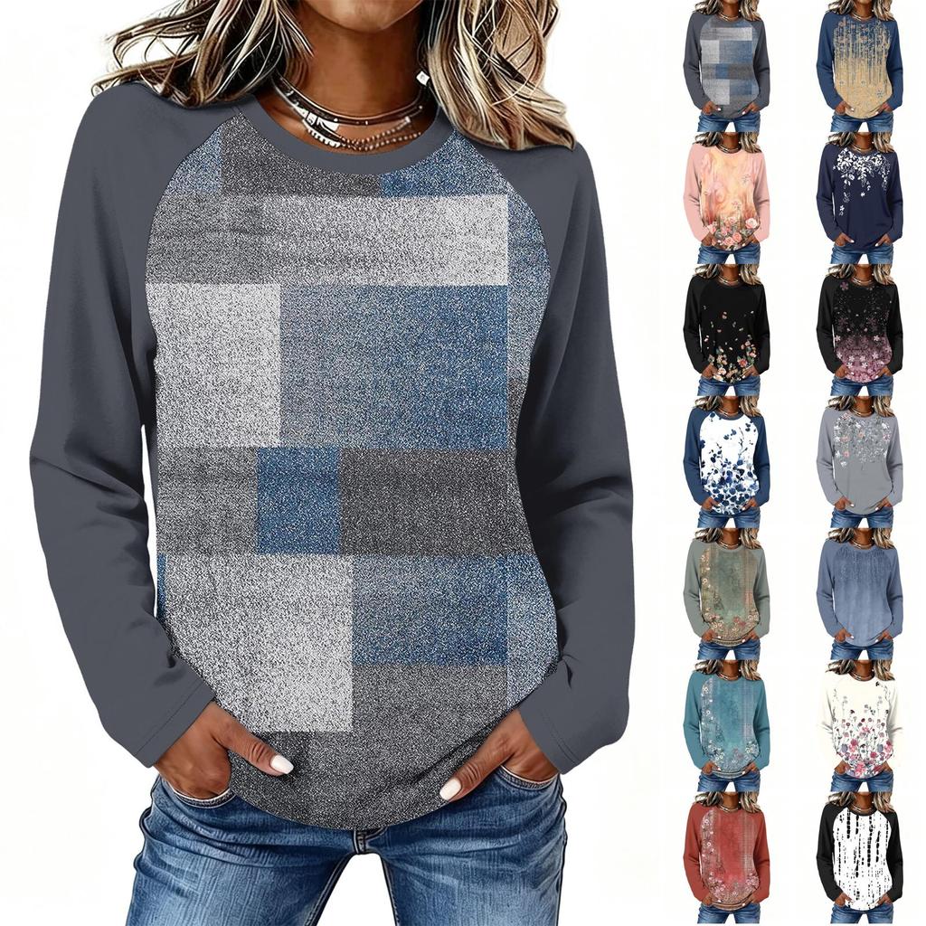 Women's Printed Colorblock Raglan Sleeve Neck Long Sleeve Sweatshirt