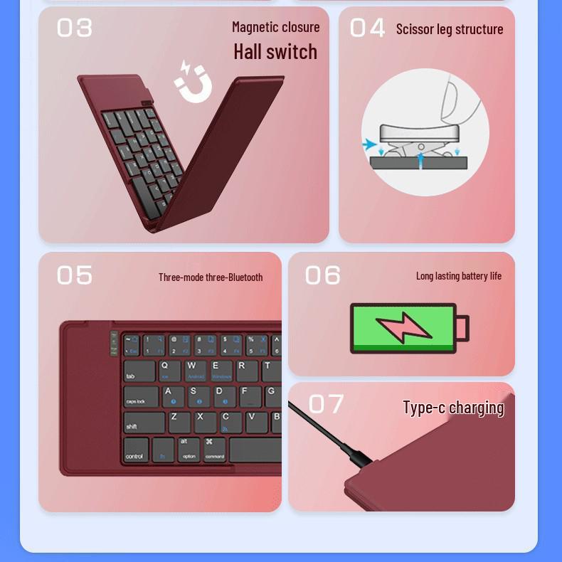 Dual-Fold Mini Bluetooth Keyboard with Touch Numeric Keys - Multi-System Compatible.