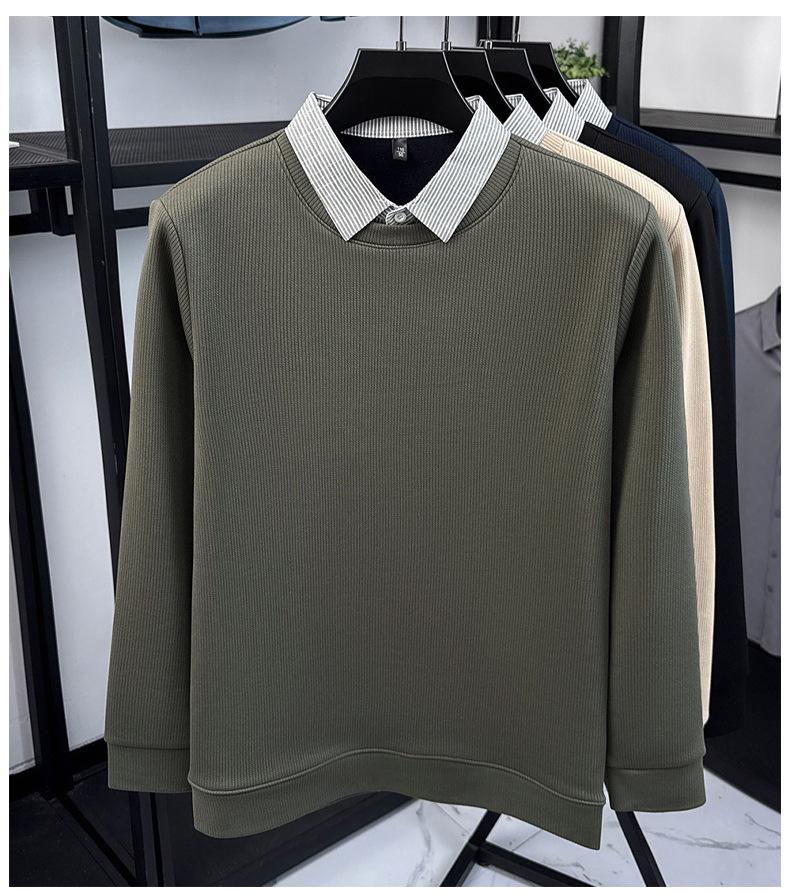 High-End Men's Faux Two-Piece Plus Velvet Sweater - Casual Business Layer