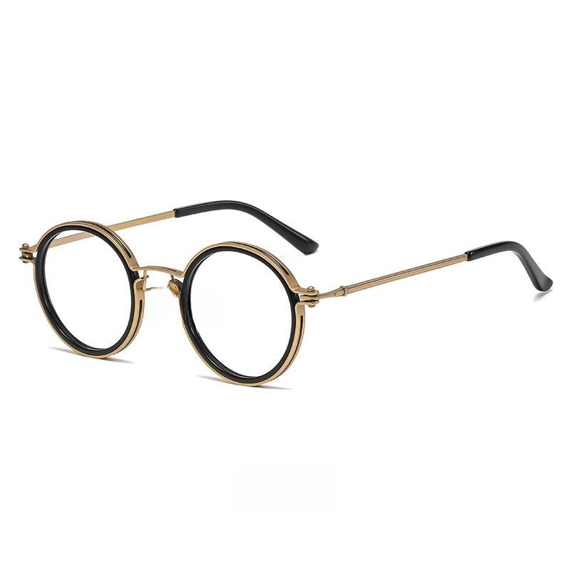 

Vintage Round Frame Glasses For Men With Blue Light Blocking Metal Frame Business Style For Casual Wear BlackGold