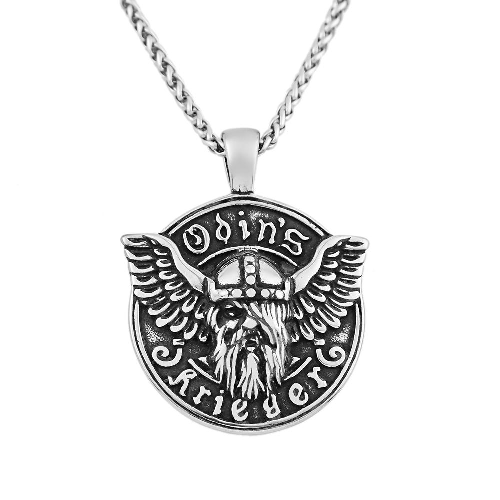 Vintage Nordic Stainless Steel Vikings Odin Head Necklace Men's Mythology Chain Pendant Necklace Punk Biker Male Jewelry Gifts