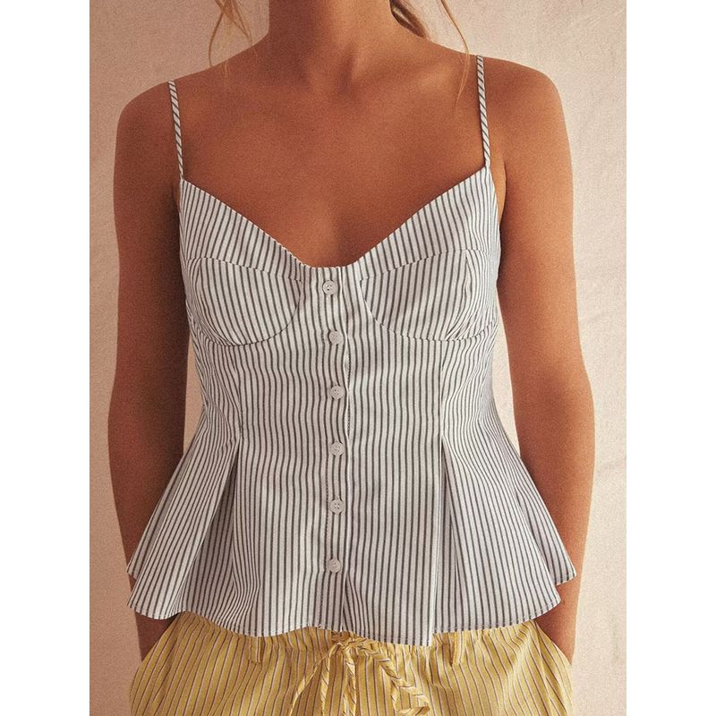 Za2025 Spring New Women clothes Sexy off-the-Shoulder Small Pleated Poplin Sleeveless Sling Top 2890456 063