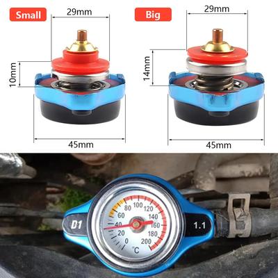 Car Motorcycle Styling D1 Spec Thermo Radiator Cap Tank Cover Water Temperature Gauge with Utility Safe 0.9 Bar/ 1.1 Bar/1.3 Bar