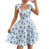 Sleeveless Square Neck Floral Print Dress with Shoulder Straps and A Line for Women Casual Wear