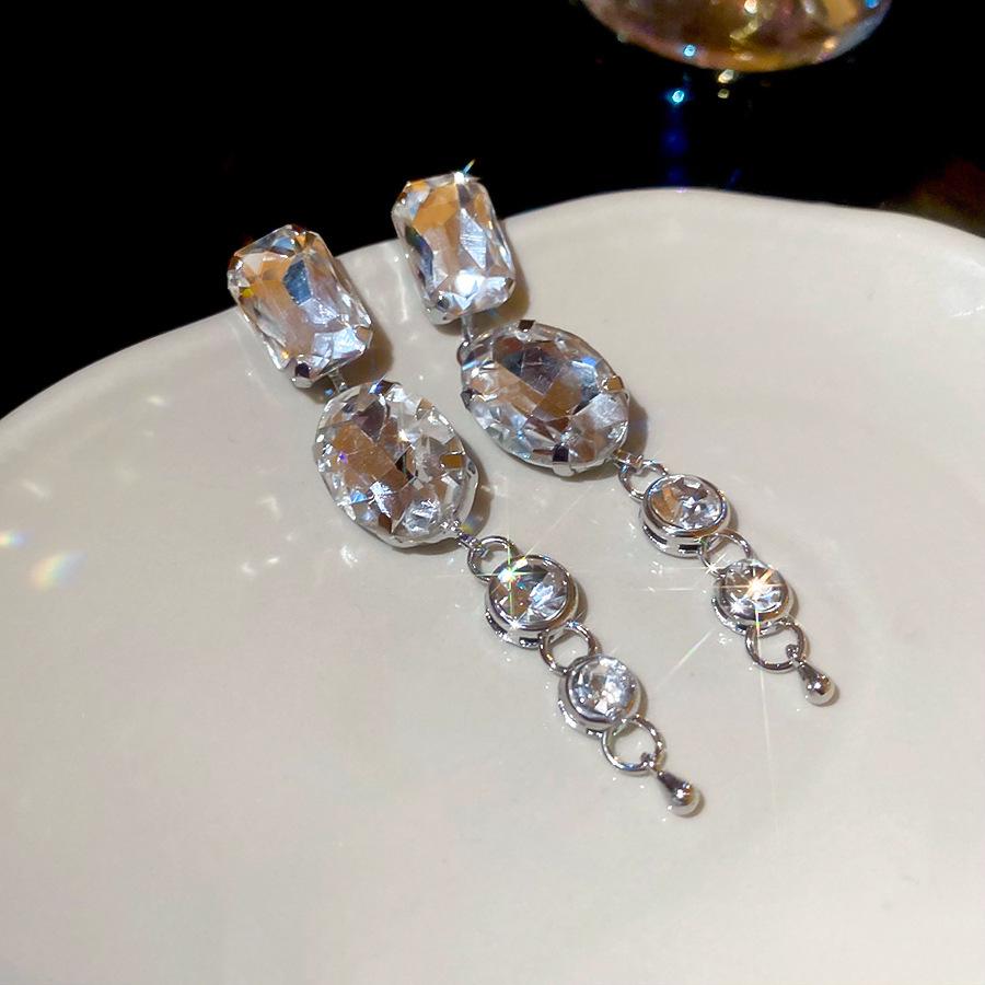 2025 Light Luxury Silver Needle Diamond Flower Tassel Earrings - Elegant European & American Style for Women