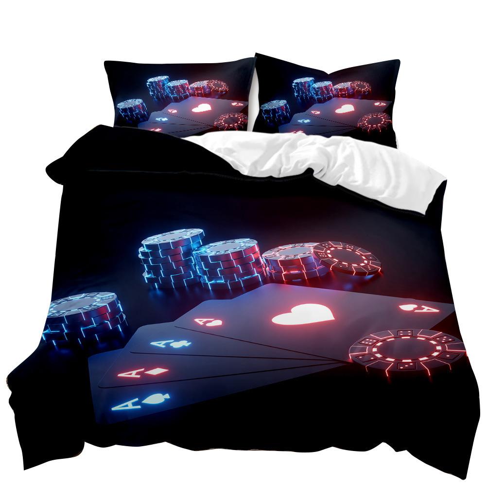Cool Card Heart Plum Blossom Black Quilt Cover Three-Piece 3D Digital Printing Abrasive Bedding