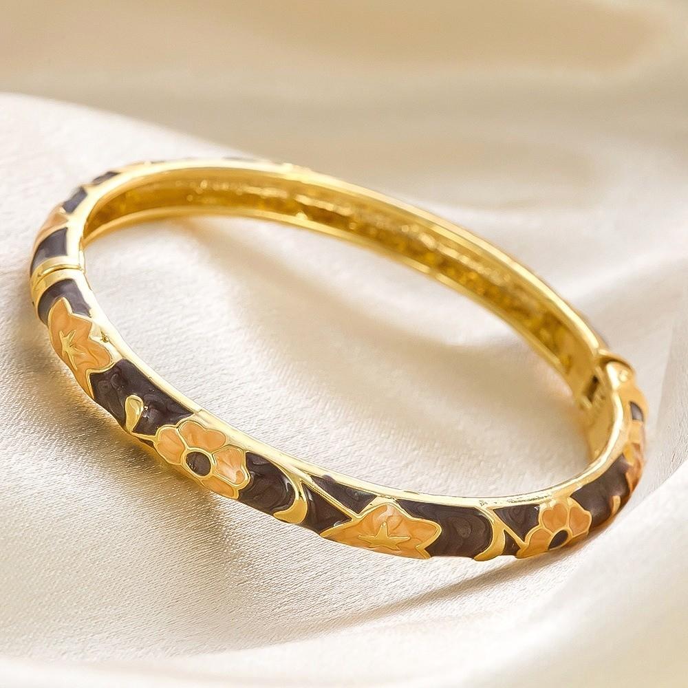 Traditional Colorful Flower Bangle Enamel Women's Hand Bracelet Vintage Cloisonne Bangle Ladies