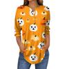 Women's Fashion Loose Button Collar Halloween Print Long Sleeve T-Shirt Top Pullover