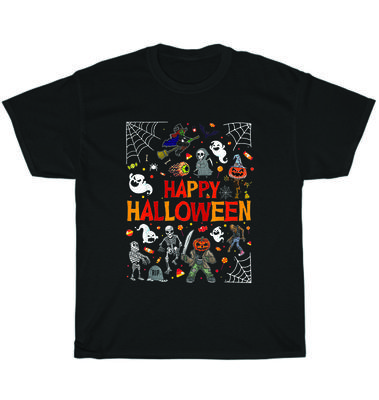 Happy Halloween Scary Spooky Retro Style Pumpkin Skeleton Ghost Witch T-Shirt