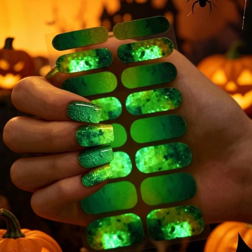 Bloodstain Halloween Luminous Nail Sticker Pumpkin 16 Fingers Set Nail Polish Sticker Beauty Care