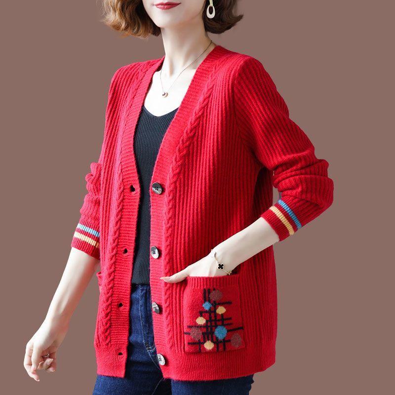 

Вязаный кардиган женский весенне-осенний свободный большого размера верхний кардиган шаль свитер куртка для женщин среднего возраста XXXXXL