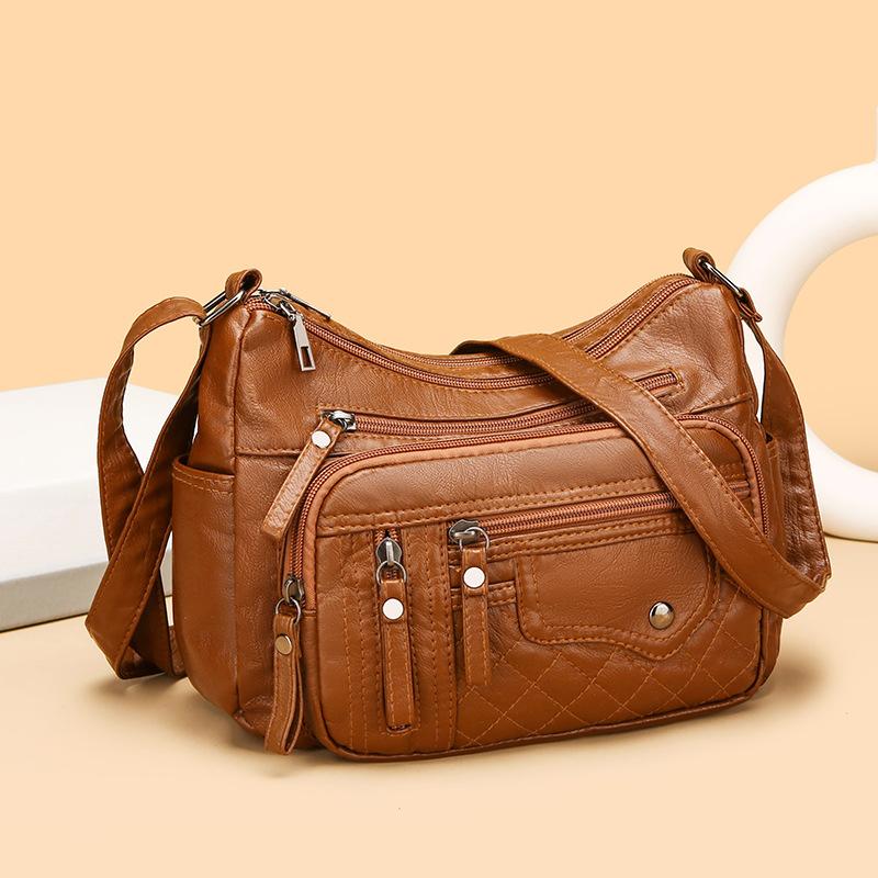 New Women's Shoulder Bag  Soft Leather Texture  Large Capacity Crossbody Bag  Women's Fashionable Simple Middle-aged Mother Bag