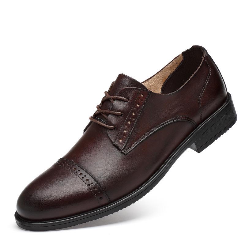 Men's Cross-Border Leather Formal Shoes - Soft Sole, Casual, Lace-up, Top Layer Cowhide, New Style