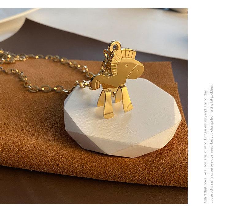 Korean Influencer Sweater Chain: Long, Non-Fading Little Horse Necklace Pendant in Titanium Steel for Women's Fashion.