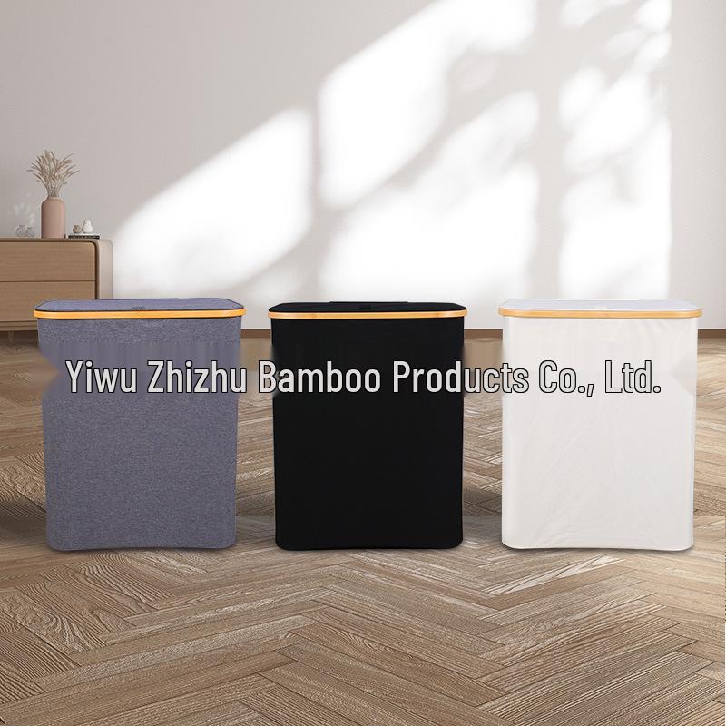 Camphor Bamboo Foldable Laundry Hamper with Three Pockets – Large Capacity, Antibacterial, and Anti-Mildew