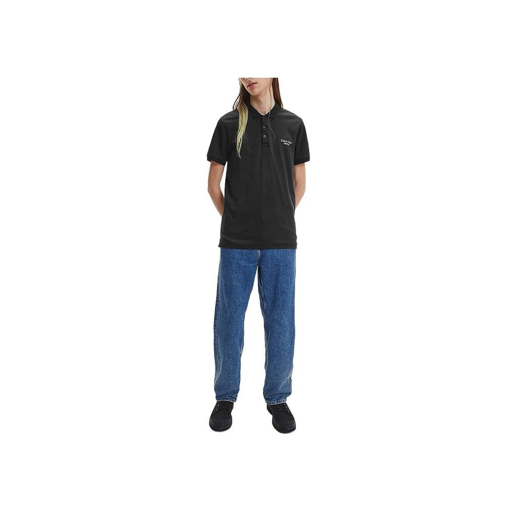 Calvin Klein Solid Color Logo Print Half Button Short Sleeve Polo Shirt Men tops Black J30J320088-BEH