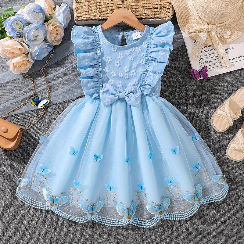 Girl Short Sleeves Dress Children Kid Casual Summer Beach Sundress Princess Dresses Clothes