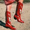 Fashion 2025 Brand New Big Size 43 Red Butterfly Cowboy Boots for Women Black Vintage Slip On Cowgirls Knee High Boots Shoes