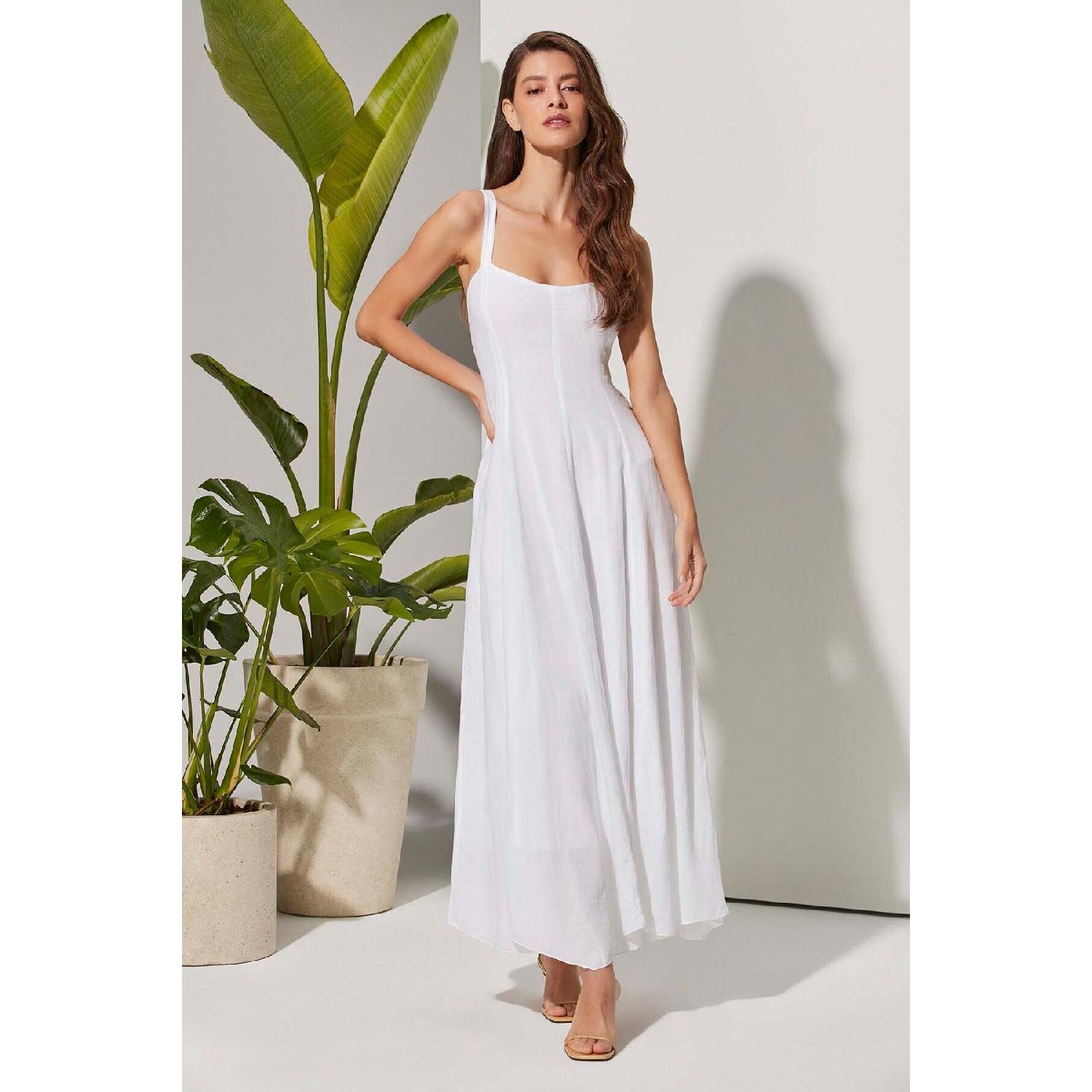 

Белое длинное платье с бретелями XS белый