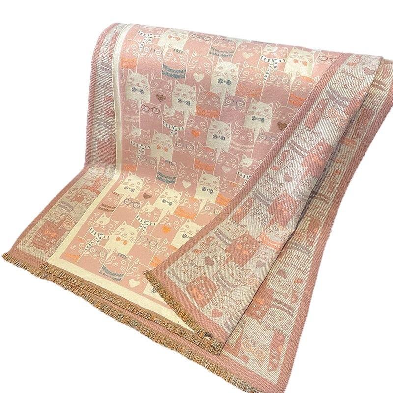 Classic Cartoon Kitten Style Scarf Women's New Versatile Extra Long Imitation Cashmere Fashion Warm Shawl