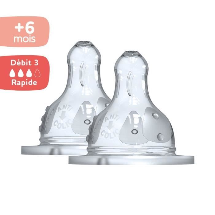 Dodie Baby Bottle Initiation+ Anti-Colic 3 Speeds Round Teat Wide Neck Flow 3 - 6 Months and Over. Set of 2 Teats.