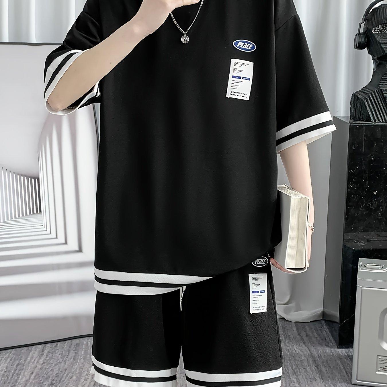 

Мужской летний повседневный спортивный удобный дышащий спортивный комплект из двух предметов M чёрный