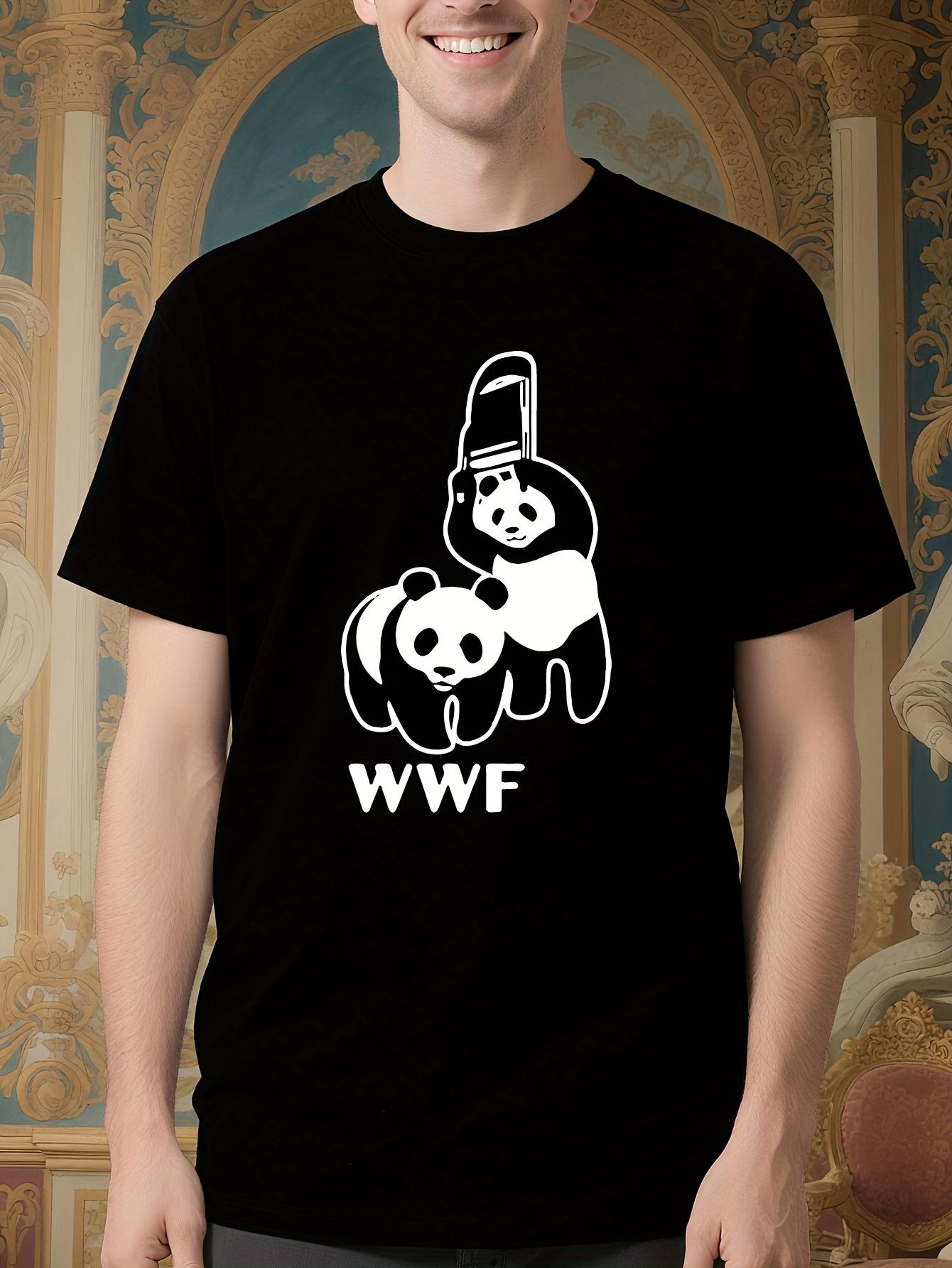 WWF Panda Print Tshirt - Black Casual Round Neck Tee with... S
