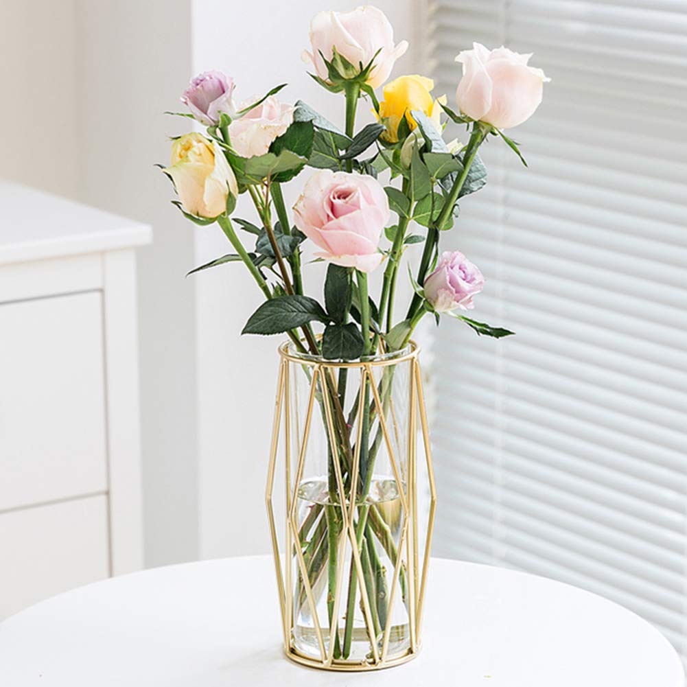 Stylish Nordic Gold Glass Flower Vase, Perfect for Single Flowers, Stylish and Cute, 22cm Tall, Perfect for Dried Flowers and Interior Decor