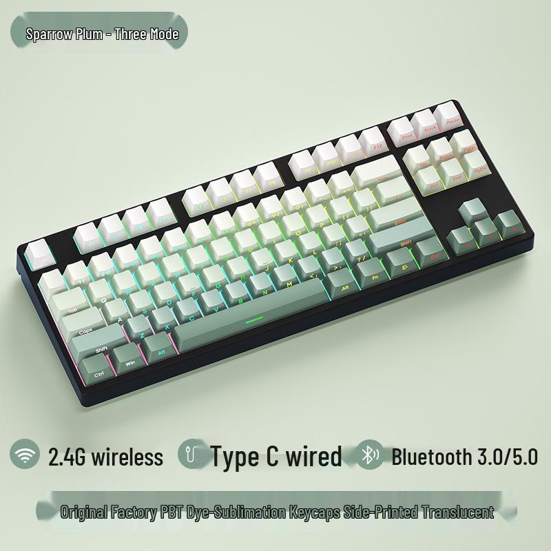 Three-Mode Wireless/Wired Bluetooth Mechanical Keyboard - 87-Key Gradient Side-Engraved Gaming & Office Edition