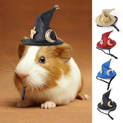 Mini čarodějnický klobouk pro malá zvířata Nastavitelná pokrývka hlavy pro mazlíčky Klobouky pro křečky a potkany Halloweenské Cosplay oblečení Doplňky pro morčata