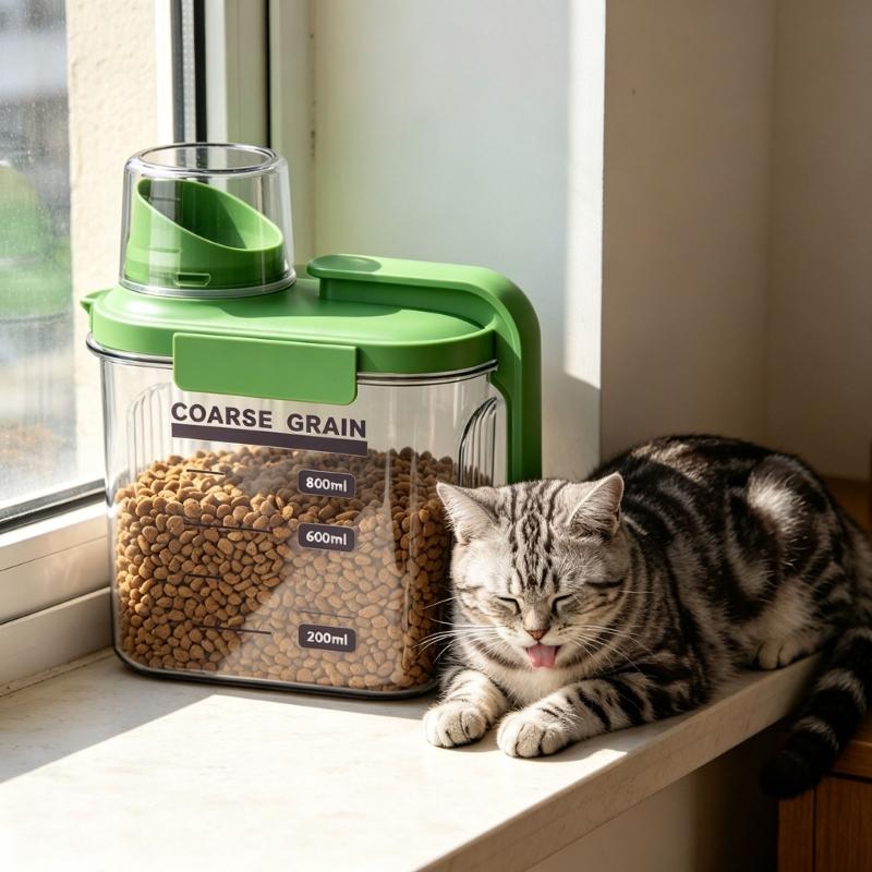 Little Household Canister With See Through Body And Slip Resistant Bottom Ideal For Storing Dry Pet Meals