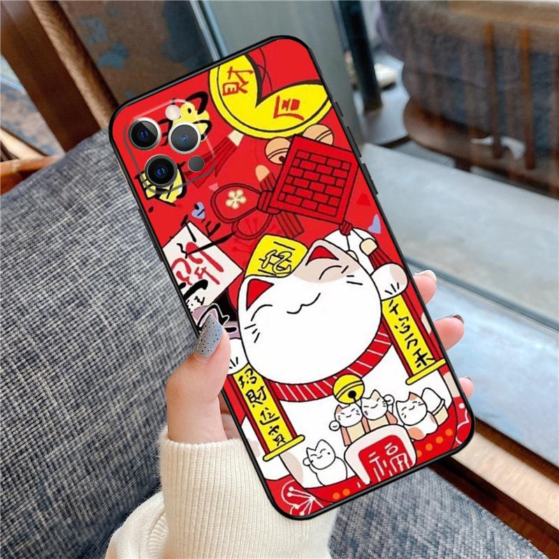 Maneki Neko Lucky Money Cat Case For iPhone 14 15 16 Pro Max 11 13 12 Mini X XR XS Plus Soft Cover Shell