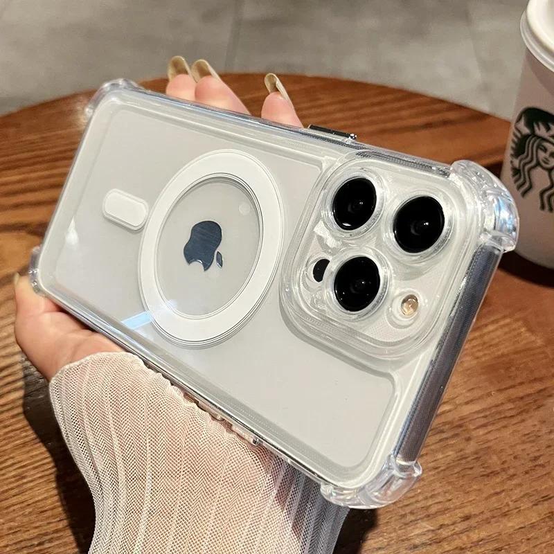 Shockproof Transparent Magnetic Phone Case For iPhone 16 15 14 13 11 12 Pro Max Plus For Magsafe Wireless Charger Acrylic Cover