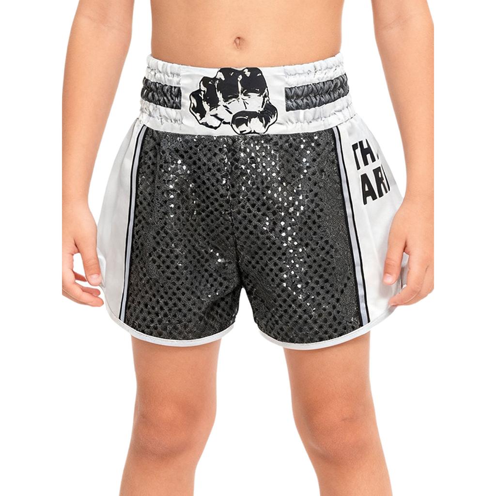Boxershorts für Kinder (Jungen und Mädchen) mit elastischem Bund, glänzenden Pailletten, Farbblockmuster und Seitenschlitzen
