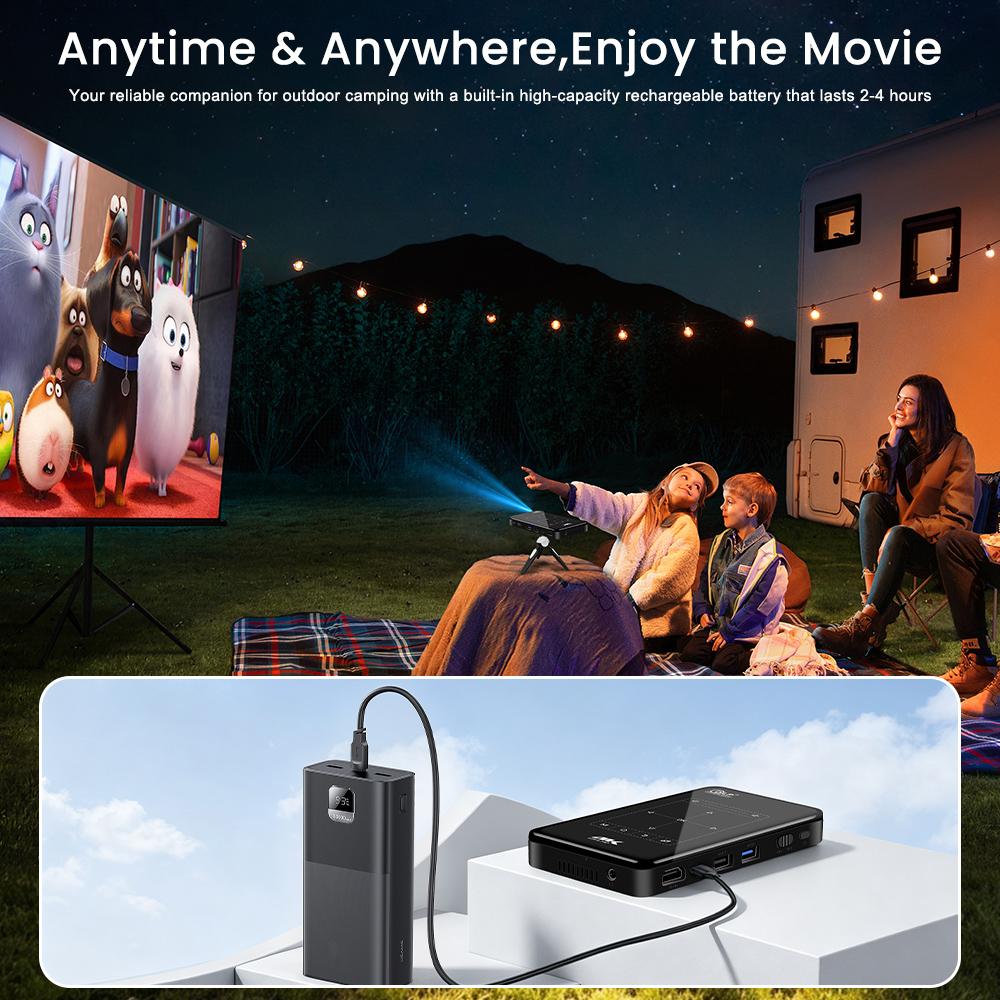 Mini DLP Pocket Projector VIVICINE P09-II, Android 14, 200 Lumens, Built-in 4000mAh Battery