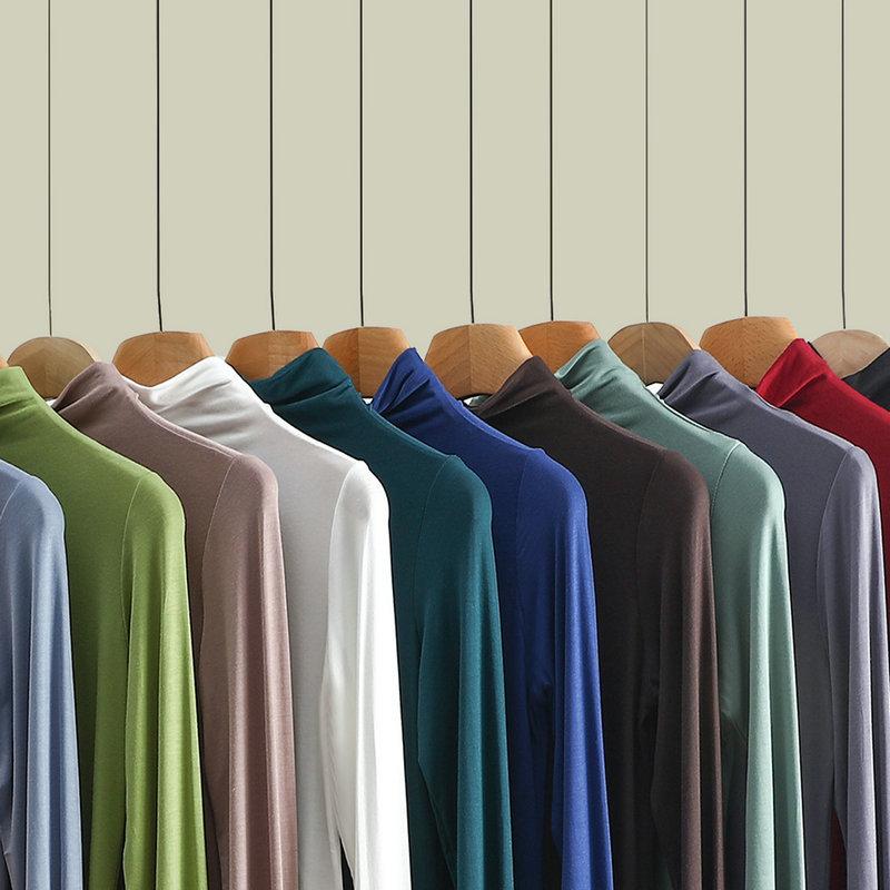 Women Bottoming Tshirt Autumn Winter Mock Neck Slim Tee Shirt Solid Basic All Match Tops Undershirt