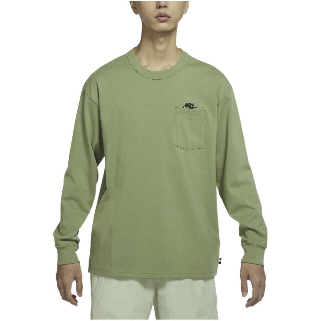 Nike Chest Pocket Logo Print Round Neck Long Sleeve T-Shirt Men Tops Green DR7930-334