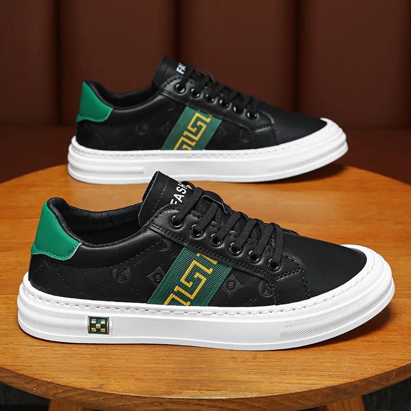 

Новые туфли для мужчин Кожаные повседневные туфли Трендовые полосатые балетки Скейтборд обувь Молодежная уличная мода Белые кроссовки 44 чёрный