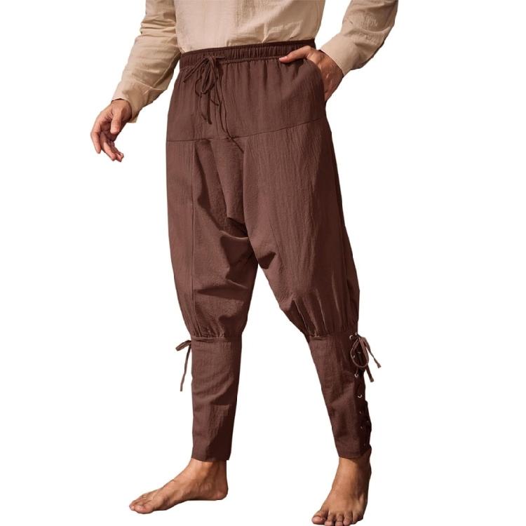 Men Pirate Pants Renaissances Ankle Band Pant Medieval Vikinges Navigator Pants Halloween Costume Cosplay with Drawstring
